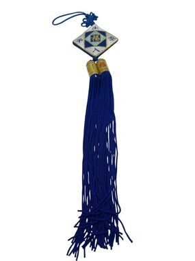 Chinese Good Fortune Hanging Ornament With Blue Tassel & Gold Accents A571
